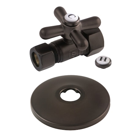 Kingston Brass CC44455XK 5/8" OD X 1/2" OD Comp Quarter-Turn Straight Stop Valve with Flange, Oil Rubbed Bronze CC44455XK